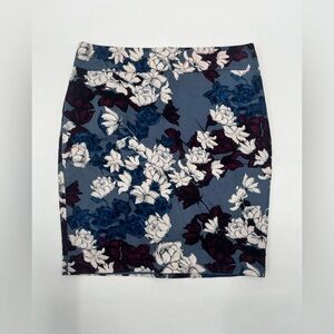 Loft Blue White Floral Print Pencil Office Skirt Size 4